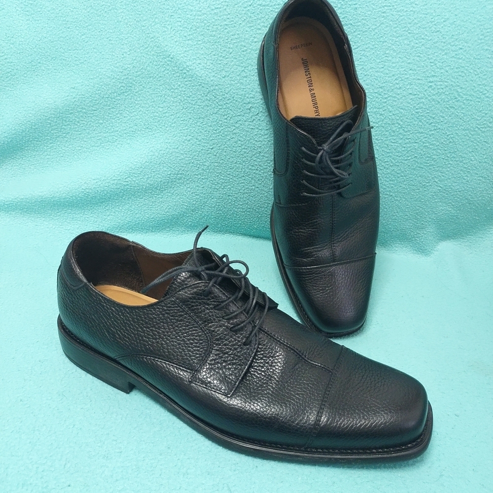 Johnston & Murphy Black Leather Lace-Up Oxfords 12M Sheepskin Super Comfy